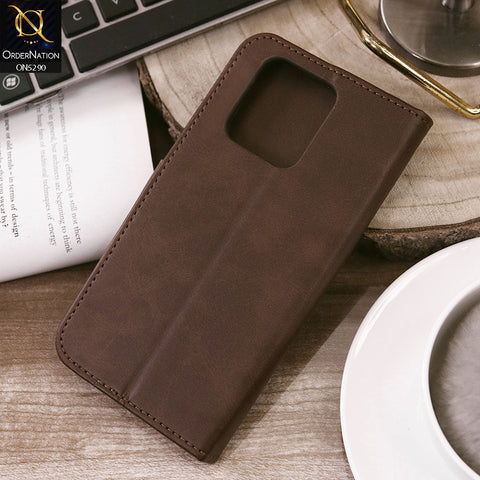 Oppo F19 Pro Cover - Dark Brown - Premium Business Series Magnetic Leather Wallet Flip book Card Slots Soft Case