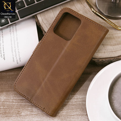 Oppo A94 Cover - Light Brown - Premium Business Series Magnetic Leather Wallet Flip book Card Slots Soft Case