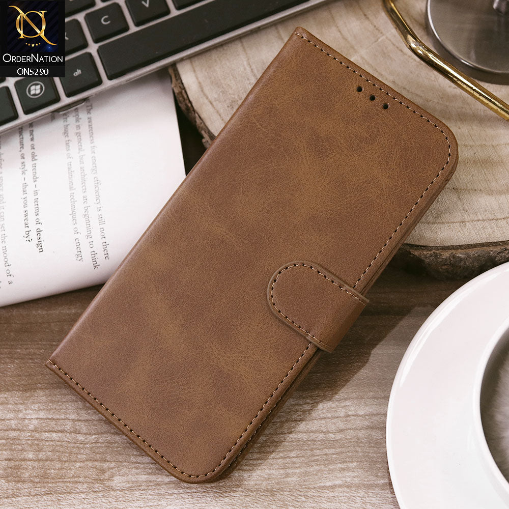 Infinix Hot 9 Play Cover - Light Brown - Premium Business Series Magnetic Leather Wallet Flip book Card Slots Soft Case