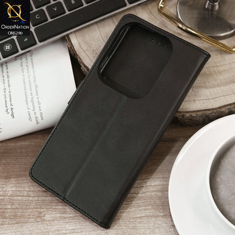 Infinix Hot 40 Cover - Black - Premium Business Series Magnetic Leather Wallet Flip book Card Slots Soft Case