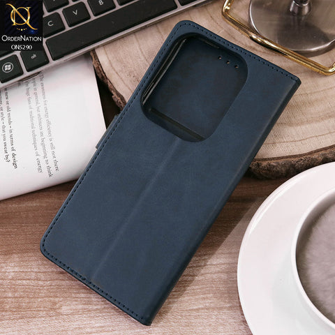 Infinix Hot 40 Pro Cover - Blue - Premium Business Series Magnetic Leather Wallet Flip book Card Slots Soft Case