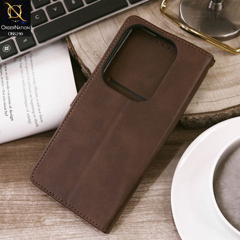 Infinix Hot 40 Pro Cover - Dark Brown - Premium Business Series Magnetic Leather Wallet Flip book Card Slots Soft Case