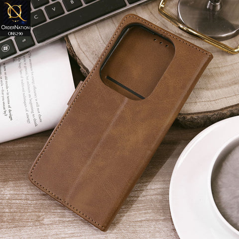 Infinix Hot 40 Pro Cover - Light Brown - Premium Business Series Magnetic Leather Wallet Flip book Card Slots Soft Case