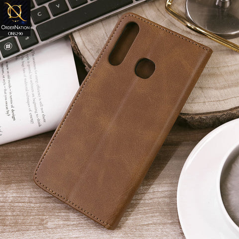 Infinix Hot 8 Lite Cover - Light Brown - Premium Business Series Magnetic Leather Wallet Flip book Card Slots Soft Case