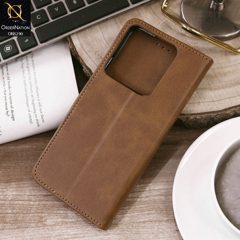 Infinix Note 30 Cover - Light Brown - Premium Business Series Magnetic Leather Wallet Flip book Card Slots Soft Case