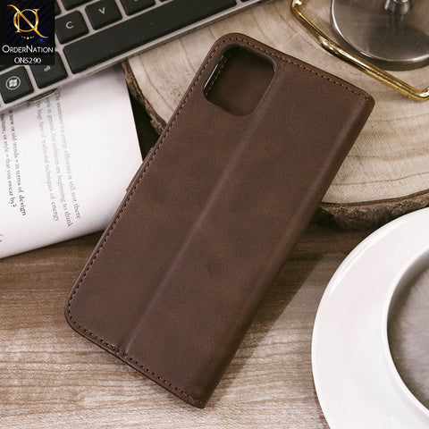 iPhone 11 Pro Cover - Dark Brown - Premium Business Series Magnetic Leather Wallet Flip book Card Slots Soft Case