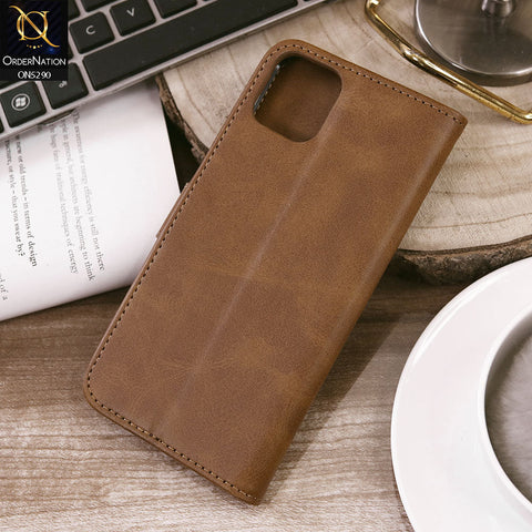 iPhone 11 Pro Cover - Light Brown - Premium Business Series Magnetic Leather Wallet Flip book Card Slots Soft Case