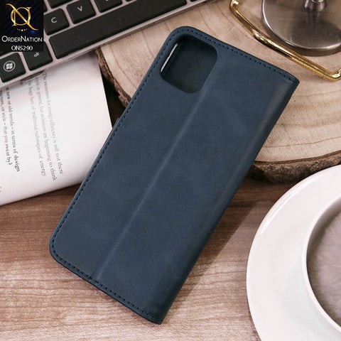 iPhone 11 Pro Max Cover - Blue - Premium Business Series Magnetic Leather Wallet Flip book Card Slots Soft Case