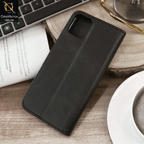 iPhone 12 Cover - Black - Premium Business Series Magnetic Leather Wallet Flip book Card Slots Soft Case