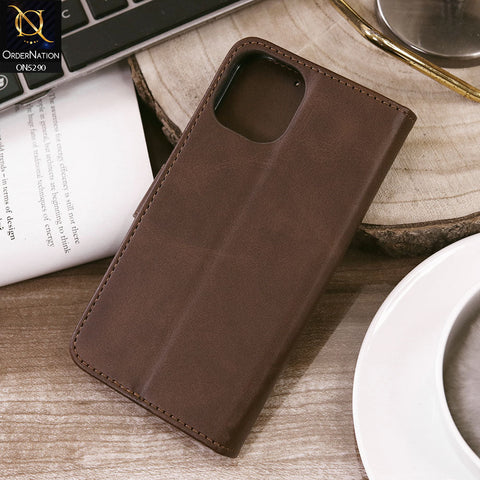 iPhone 13 Cover - Dark Brown - Premium Business Series Magnetic Leather Wallet Flip book Card Slots Soft Case