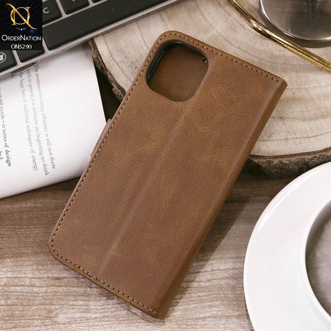 iPhone 13 Cover - Light Brown - Premium Business Series Magnetic Leather Wallet Flip book Card Slots Soft Case