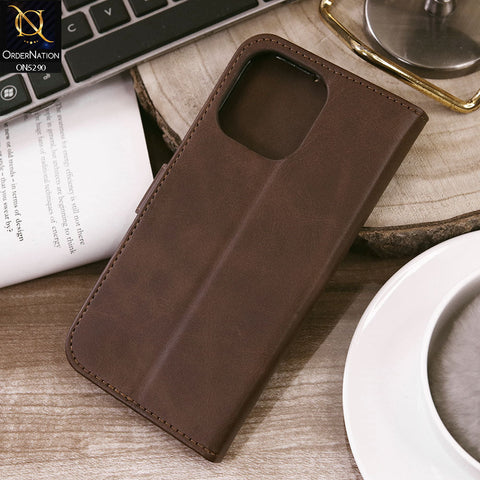 iPhone 13 Pro Cover - Dark Brown - Premium Business Series Magnetic Leather Wallet Flip book Card Slots Soft Case