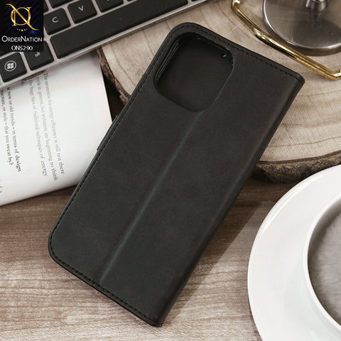 iPhone 14 Pro Cover - Black - Premium Business Series Magnetic Leather Wallet Flip book Card Slots Soft Case