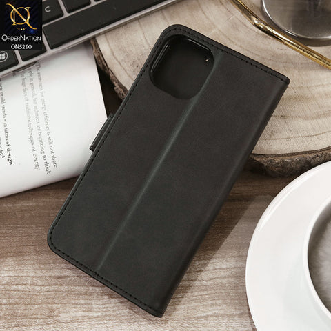 iPhone 15 Cover - Black - Premium Business Series Magnetic Leather Wallet Flip book Card Slots Soft Case