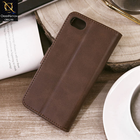 iPhone 8 / 7 Cover - Dark Brown - Premium Business Series Magnetic Leather Wallet Flip book Card Slots Soft Case