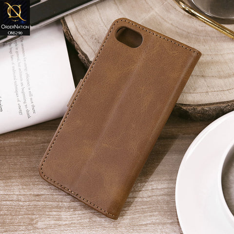 iPhone 8 / 7 Cover - Light Brown - Premium Business Series Magnetic Leather Wallet Flip book Card Slots Soft Case