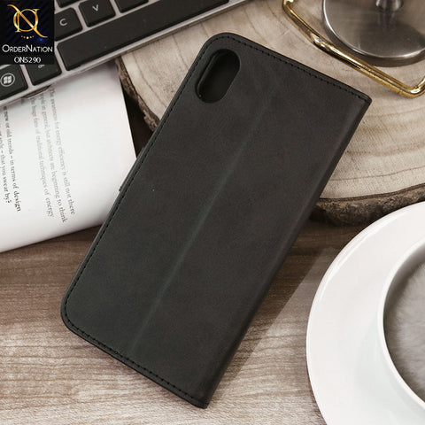 iPhone XS / X Cover - Black - Premium Business Series Magnetic Leather Wallet Flip book Card Slots Soft Case