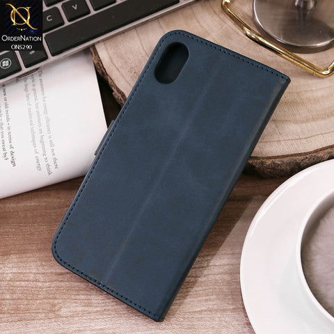 iPhone XR Cover - Blue - Premium Business Series Magnetic Leather Wallet Flip book Card Slots Soft Case