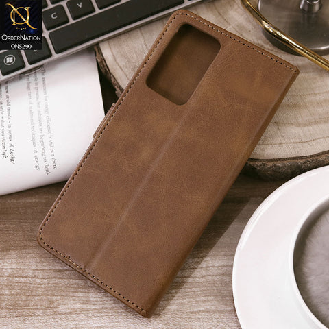 Samsung Galaxy Note 20 Ultra Cover - Light Brown - Premium Business Series Magnetic Leather Wallet Flip book Card Slots Soft Case