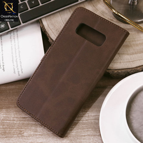 Samsung Galaxy Note 8 Cover - Dark Brown - Premium Business Series Magnetic Leather Wallet Flip book Card Slots Soft Case