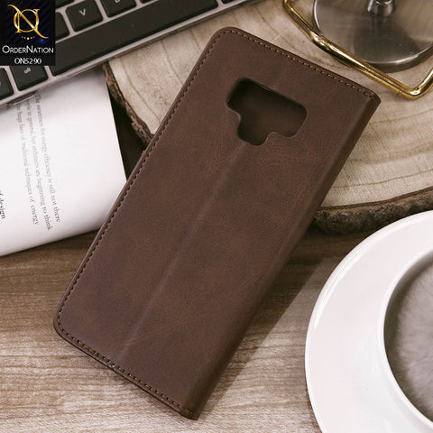 Samsung Galaxy Note 9 Cover - Dark Brown - Premium Business Series Magnetic Leather Wallet Flip book Card Slots Soft Case