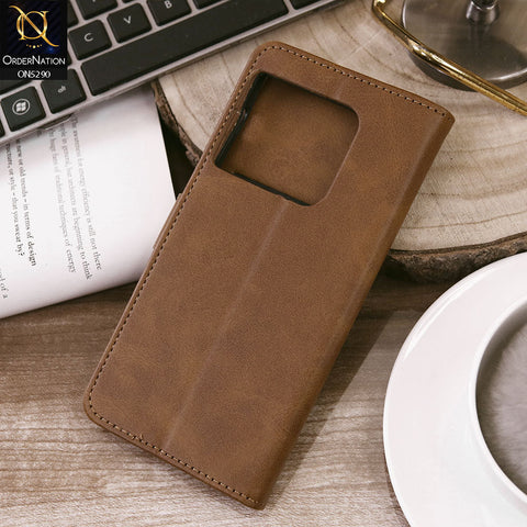 OnePlus 10 Pro Cover - Light Brown - Premium Business Series Magnetic Leather Wallet Flip book Card Slots Soft Case