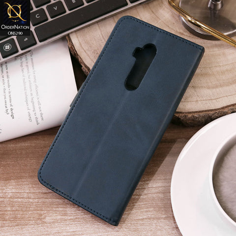 OnePlus 7 Pro Cover - Blue - Premium Business Series Magnetic Leather Wallet Flip book Card Slots Soft Case