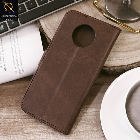 OnePlus 7T Cover - Dark Brown - Premium Business Series Magnetic Leather Wallet Flip book Card Slots Soft Case