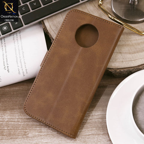 OnePlus 7T Cover - Light Brown - Premium Business Series Magnetic Leather Wallet Flip book Card Slots Soft Case