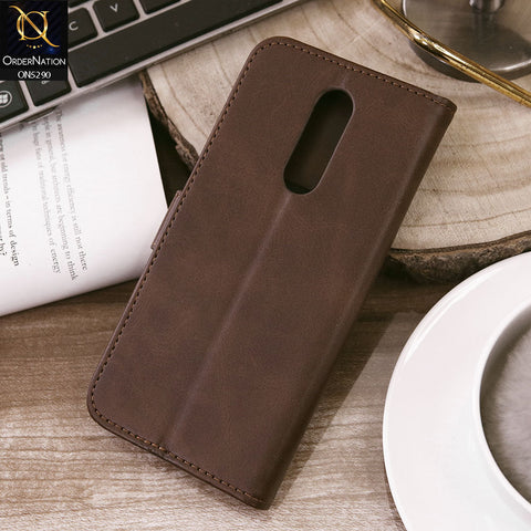 OnePlus 8 Cover - Dark Brown - Premium Business Series Magnetic Leather Wallet Flip book Card Slots Soft Case