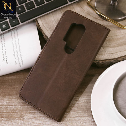 OnePlus 8 Pro Cover - Dark Brown - Premium Business Series Magnetic Leather Wallet Flip book Card Slots Soft Case