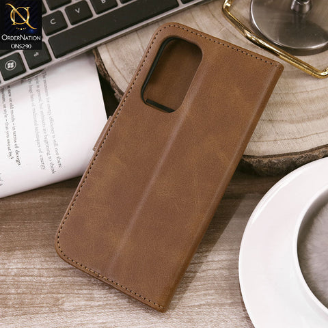 OnePlus 9 Cover - Light Brown - Premium Business Series Magnetic Leather Wallet Flip book Card Slots Soft Case