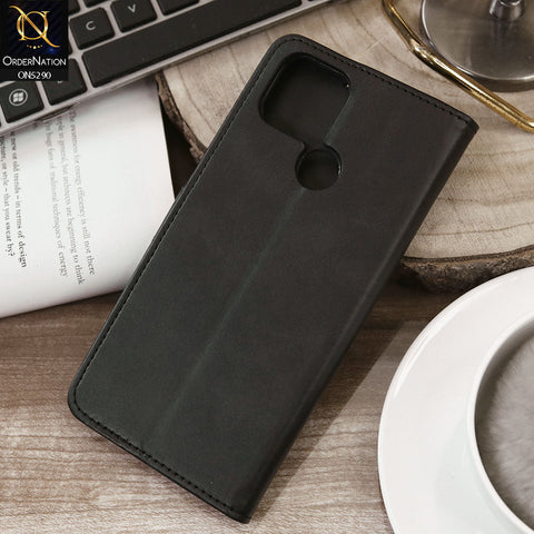 Oppo A15 Cover - Black - Premium Business Series Magnetic Leather Wallet Flip book Card Slots Soft Case