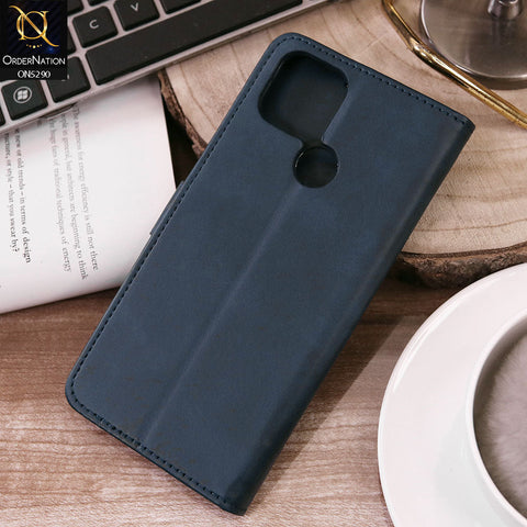 Oppo A15s Cover - Blue - Premium Business Series Magnetic Leather Wallet Flip book Card Slots Soft Case