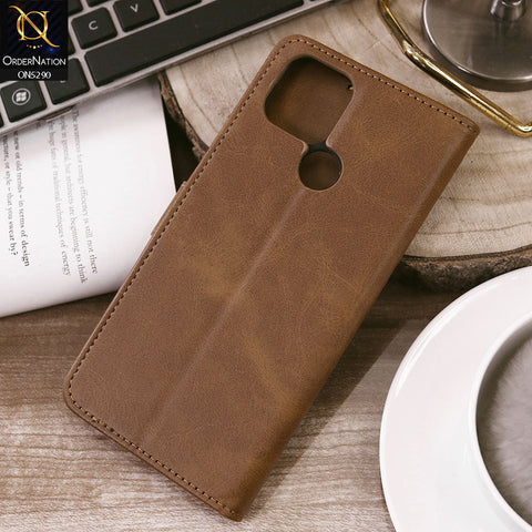 Oppo A15 Cover - Light Brown - Premium Business Series Magnetic Leather Wallet Flip book Card Slots Soft Case