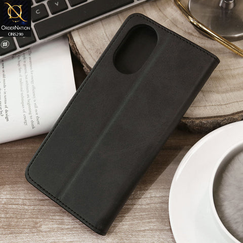 Oppo A18 Cover - Black - Premium Business Series Magnetic Leather Wallet Flip book Card Slots Soft Case