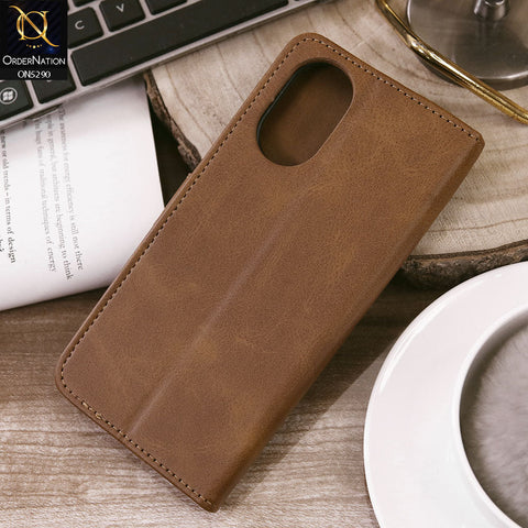 Oppo A18 Cover - Light Brown - Premium Business Series Magnetic Leather Wallet Flip book Card Slots Soft Case