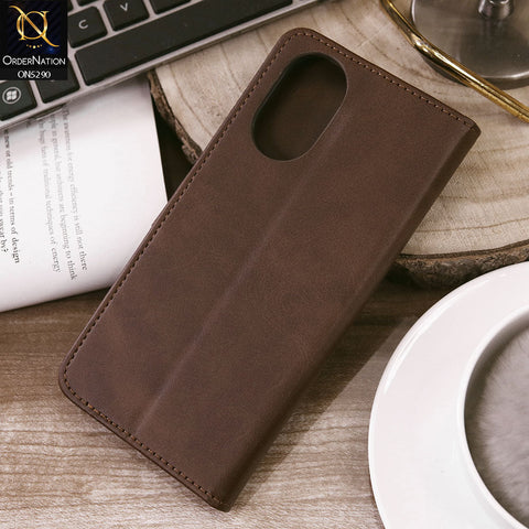 Oppo A78 4G Cover - Dark Brown - Premium Business Series Magnetic Leather Wallet Flip book Card Slots Soft Case