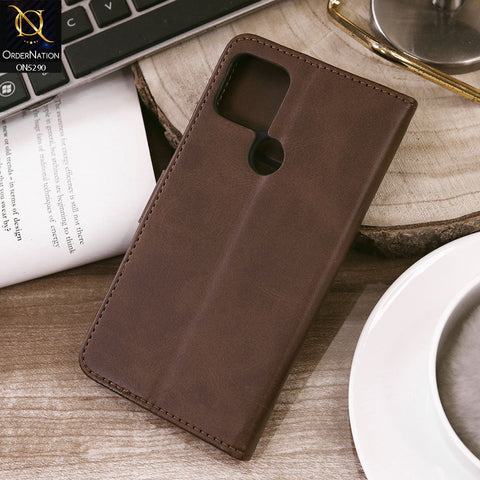 Google Pixel 4a 4G Cover - Dark Brown - Premium Business Series Magnetic Leather Wallet Flip book Card Slots Soft Case