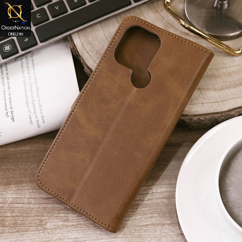 Xiaomi Redmi A1 Cover - Light Brown - Premium Business Series Magnetic Leather Wallet Flip book Card Slots Soft Case