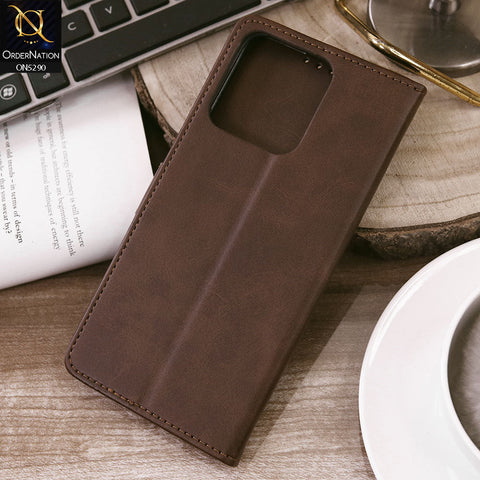 Realme Note 50 Cover - Dark Brown - Premium Business Series Magnetic Leather Wallet Flip book Card Slots Soft Case