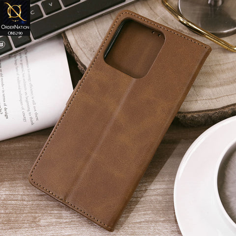 Realme Narzo N53 Cover - Light Brown - Premium Business Series Magnetic Leather Wallet Flip book Card Slots Soft Case