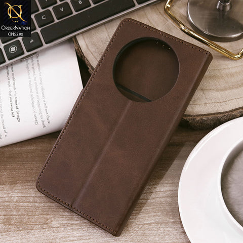 Xiaomi Redmi A3 Cover - Dark Brown - Premium Business Series Magnetic Leather Wallet Flip book Card Slots Soft Case