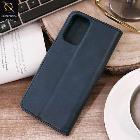 Xiaomi Redmi Note 10 4G Cover - Blue - Premium Business Series Magnetic Leather Wallet Flip book Card Slots Soft Case