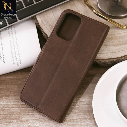 Xiaomi Redmi Note 10 4G Cover - Dark Brown - Premium Business Series Magnetic Leather Wallet Flip book Card Slots Soft Case