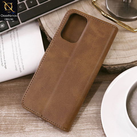 Xiaomi Redmi Note 10S Cover - Light Brown - Premium Business Series Magnetic Leather Wallet Flip book Card Slots Soft Case