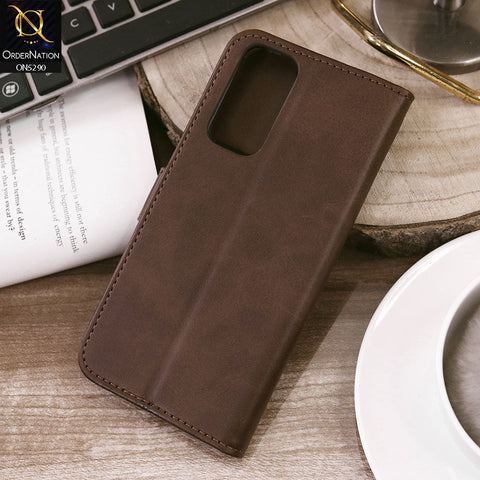 Xiaomi Redmi Note 11S Cover - Dark Brown - Premium Business Series Magnetic Leather Wallet Flip book Card Slots Soft Case