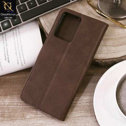 Xiaomi Redmi Note 12 4G Cover - Dark Brown - Premium Business Series Magnetic Leather Wallet Flip book Card Slots Soft Case