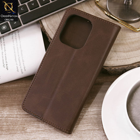 Xiaomi Redmi Note 13 Cover - Dark Brown - Premium Business Series Magnetic Leather Wallet Flip book Card Slots Soft Case