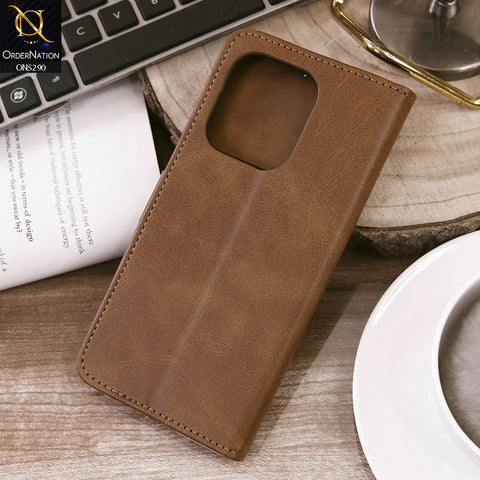 Xiaomi Redmi Note 13 Cover - Light Brown - Premium Business Series Magnetic Leather Wallet Flip book Card Slots Soft Case